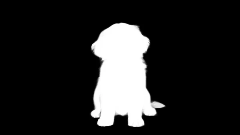 Black and white mask of the puppy predicted by the model
